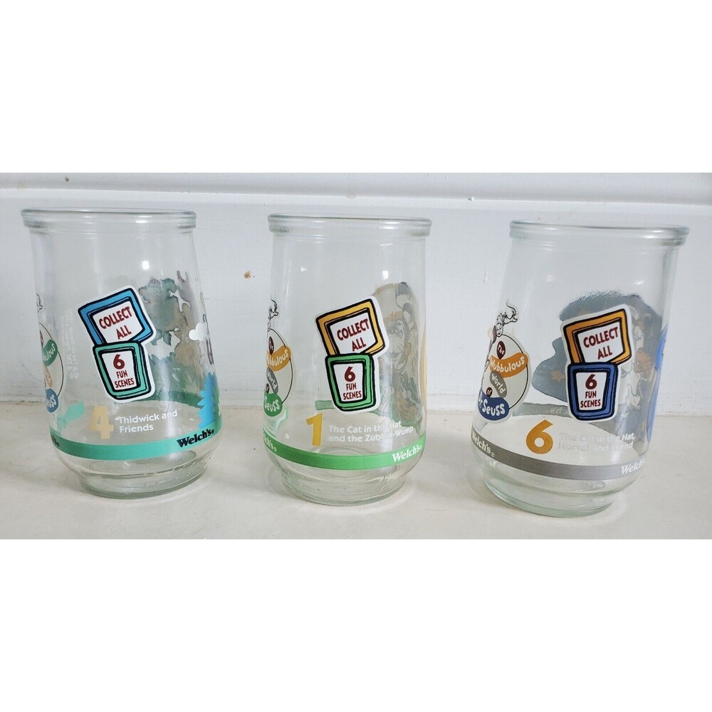 Vintage Dr. Seuss Welch's Jelly Jars #1, 4 and 6 - Thidwick and Cat In The Hat - Picture 2 of 3